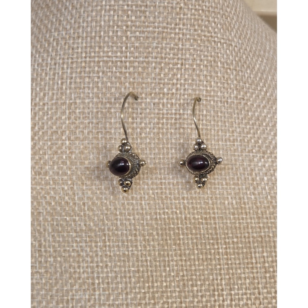 Art Deco Sterling Silver Garnet Dangle Earrings 925